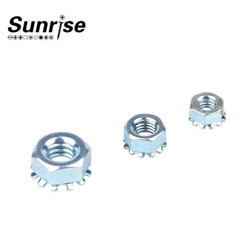 Blue And White Zinc Plated K-Shaped Toothed Lock Nut
