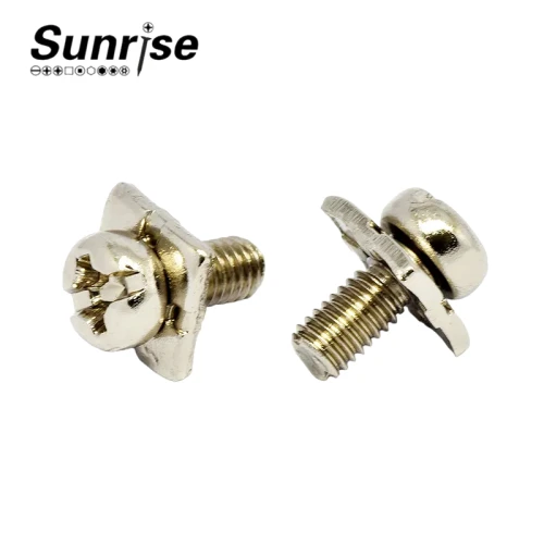 Customized Round Head SEMS Screw Slot Phillips Socket With Square Pad Washer Zinc Plating