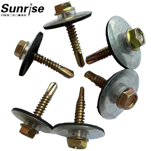 DIN7504K Yellow Galvanized Patta Indented Hex Washer Head Self Drilling Screw With Large EPDM Washer