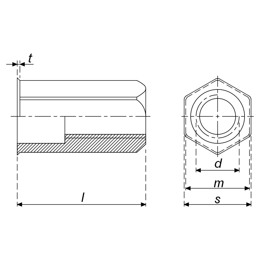 RIVET NUT FULL HEX REDUCED HEAD 2 RIVET NUT FULL HEX REDUCED HEAD 2